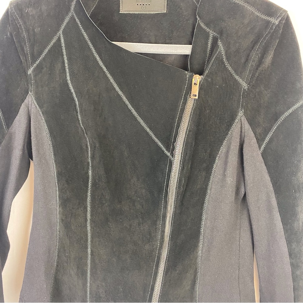 Blank NYC Black Leather Suede Asymmetrical Zip Moto Biker Jacket - Picture 5 of 14